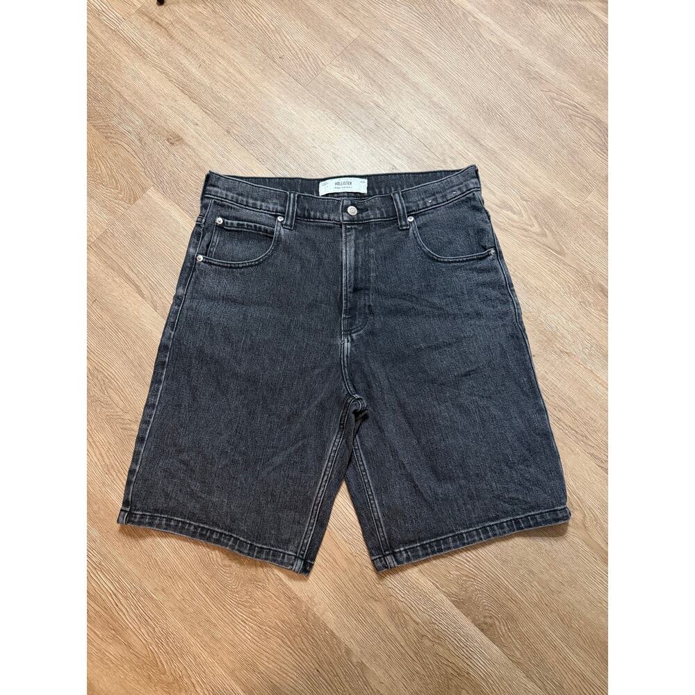 Hollister Baggy Jean Shorts Mens 34 Black Denim Loose Fit Skater Y2K - Picture 2 of 3